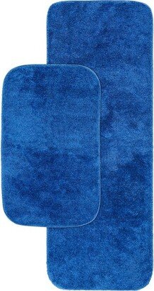 2pc Traditional Nylon Washable Bathroom Rug Set Electric Blue