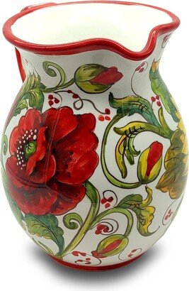 Italian Ceramic Pitcher Poppies - Hand Painted Utensil Holder Carafe Made in Tuscany Pottery Vase Jar For Wine Ceramics Dispenser