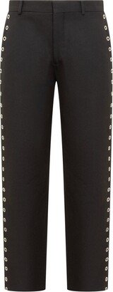 Eyelet-Embellished Straight Leg Trousers