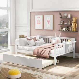 Wood Slat Support full size Daybed with Twin size Trundle in White