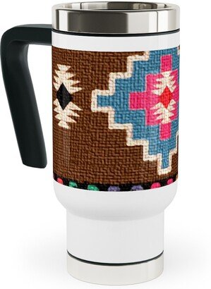 Travel Mugs: Kilim - Brown Travel Mug With Handle, 17Oz, Multicolor