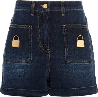 Padlock Plaque Denim Shorts