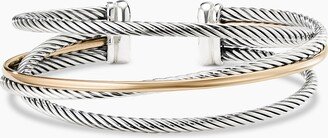 Crossover Three Row Cuff Bracelet in Sterling Silver with 18K Yellow Gold Women's Size Medium