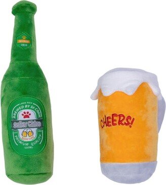 Jojo Modern Pets Beer-cheers Crinkle And Squeaky Plush Dog Toy Combo
