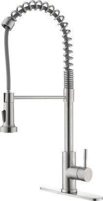 Simplie Fun Spring Brushed Nickel Kitchen Faucet with Sprayer Pull Down, Commercial Stainless Steel Sink Faucet Kitchen High Arc Gooseneck, Single Handle Faucets