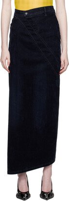 Navy Multiline Denim Maxi Skirt