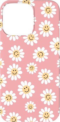 Custom Iphone Cases: Smiley Daisy Flowers - Pink Phone Case, Silicone Liner Case, Matte, Iphone 13 Mini, Pink