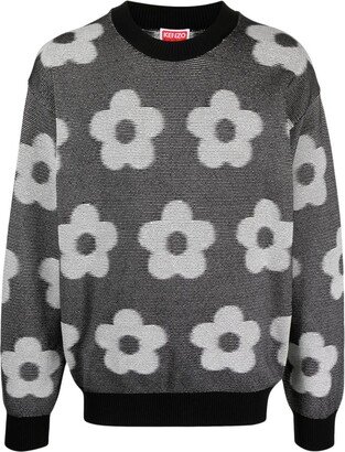 Floral-Intarsia Knit Cotton Jumper