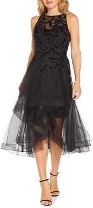 Velvet Appliqué Tulle Cocktail Dress