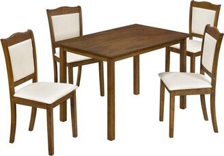 IGEMAN 5-Piece American Style Wood Dining Table Set with 4 Upholstered Chairs for Country House City Apartment Dining Room-AA