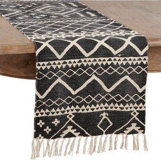 Saro Lifestyle Mudcloth Pattern Runner, Black, 16 x 72