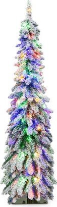 5 FT Pre-Lit Slim Christmas Tree Flocked Xmas Decoration 11 Modes 150 LED Lights