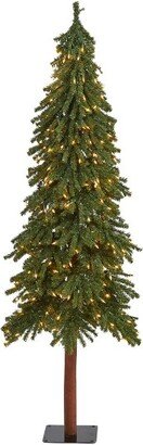 6ft Pre-Lit Grand Alpine Artificial Christmas Tree Clear Lights