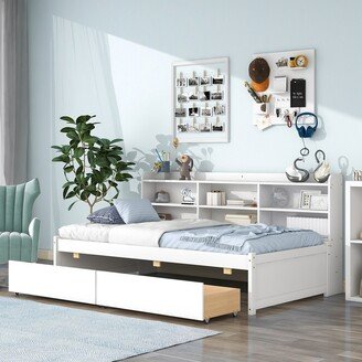 EYIW Twin Bed with Side Bookcase and Drawers