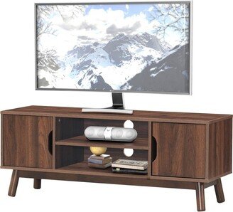 Tangkula TV Stand Storage Media Console for TV's up to 50 Wooden Entertainment Center w/Shelves Brown