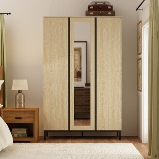 Timechee Armoire Wardrobes With Mirror Doors Closet Hanging Wood Finish 3 Doors