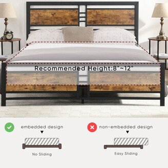 Metal Platform Bed Frame with Wood Headboard