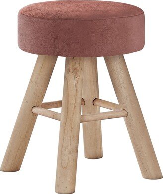 Contemporary Home Living 16.25 Red and Beige Decorative Round Shaped Ottoman with Wooden Legs