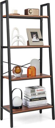 4 Tier Bookcase Open Rustic Bookshelf Multipurpose Industrial