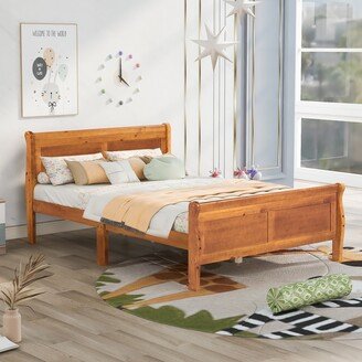 TOSWIN Classic Pine Wood Platform Bed with Headboard, Footboard, Wooden Slat Support, Full Size