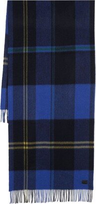 Plaid-Check Fringed Wool Scarf