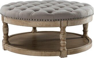 Art of Living Designs Illyria 36 Wide Transitional Tufted Round Cocktail Ottoman with Storage and Nailhead Trims for Bedroom and Living Room | ARTFUL LIVING DESIGN-GREY