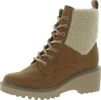 Rylie Womens Faux Leather Faux Fur Combat & Lace-up Boots