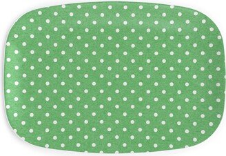 Serving Platters: Mottled Xmas Polkadots - Green Serving Platter, Green