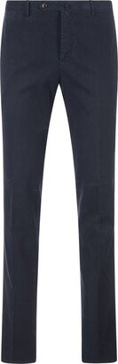 Slim Fit Classic Trousers In Dark Blue Gabardine-AA