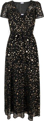 Star-Print Flared Midi Dress