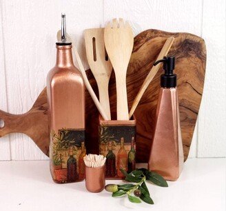 Wine Country Copper Up-Cycled Bottle Kitchen Accessory | 24 Oz Oil Cruet Utensil/Toothpick Holder Hand Soap Dispenser