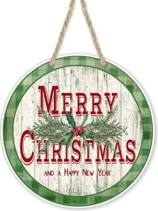 Merry Christmas & Happy New Year Round Wood Sign