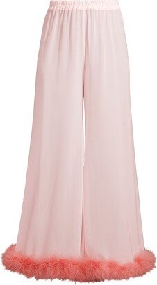 Feather-Trim Wide-Leg Pajama Pants