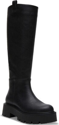 Crow Wide-Calf Lug-Sole Knee High Boots