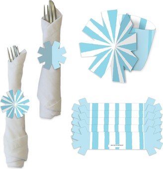 Big Dot Of Happiness Blue Stripes - Simple Party Paper Napkin Holder - Napkin Rings - Set of 24-AA