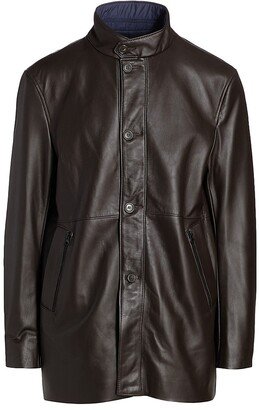 Leather Stand Collar Longline Jacket