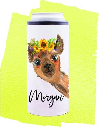Llama With Name Personalized Slim Can Cooler Skinny