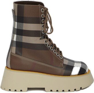 Checked Lace-Up Combat Boots