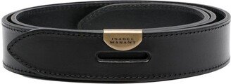 Black Belt With Logo Plaque In Leather Woman