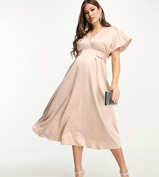 Flounce London Maternity kimono sleeve midi dress in blush