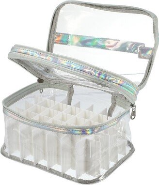 Unique Bargains Portable with 35 Bottles Slots Travel Nail Polish Storage Bag Silver Tone