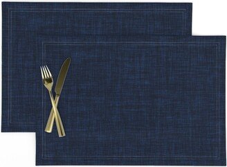 Linen Look Placemats | Set Of 2 - Navy No. 3 By Ivieclothco Solid Faux Texture Cloth Spoonflower