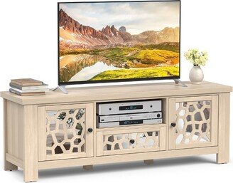 Tangkula 55 Retro TV Stand Media Entertainment Center w/ Mirror Doors & Drawer Natural