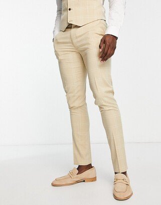 skinny suit pants in stone windowpane check