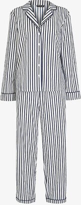 Womens White/Black Women's White And Black Cotton Striped Relaxed-Fit Pyjamas, Size: