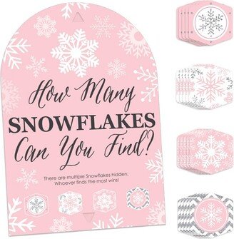 Big Dot of Happiness Pink Winter Wonderland Snowflake Birthday Party and Baby Shower Scavenger Hunt - 1 Stand and 48 Game Pieces - Hide and Find Game