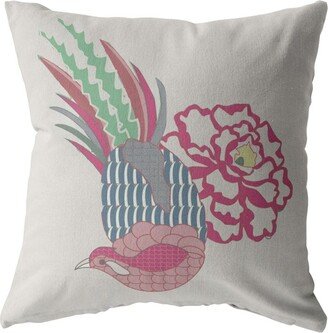 Amrita Sen Designs Hiding Peacock Broadcloth Indoor Outdoor Blown and Closed Pillow Pink on White