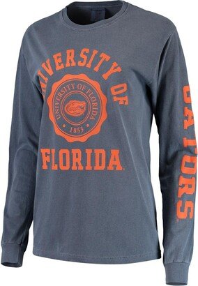 Summit Sportswear Women's Navy Florida Gators Oversized Comfort Colors University Seal Long Sleeve T-shirt