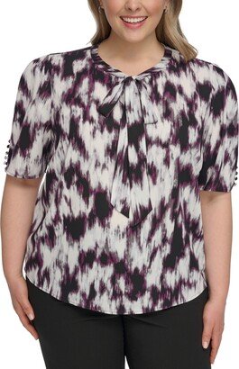 Size Printed Tie-Neck Top