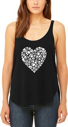 Women's Word Art Paw Prints Heart Flowy Tank Top